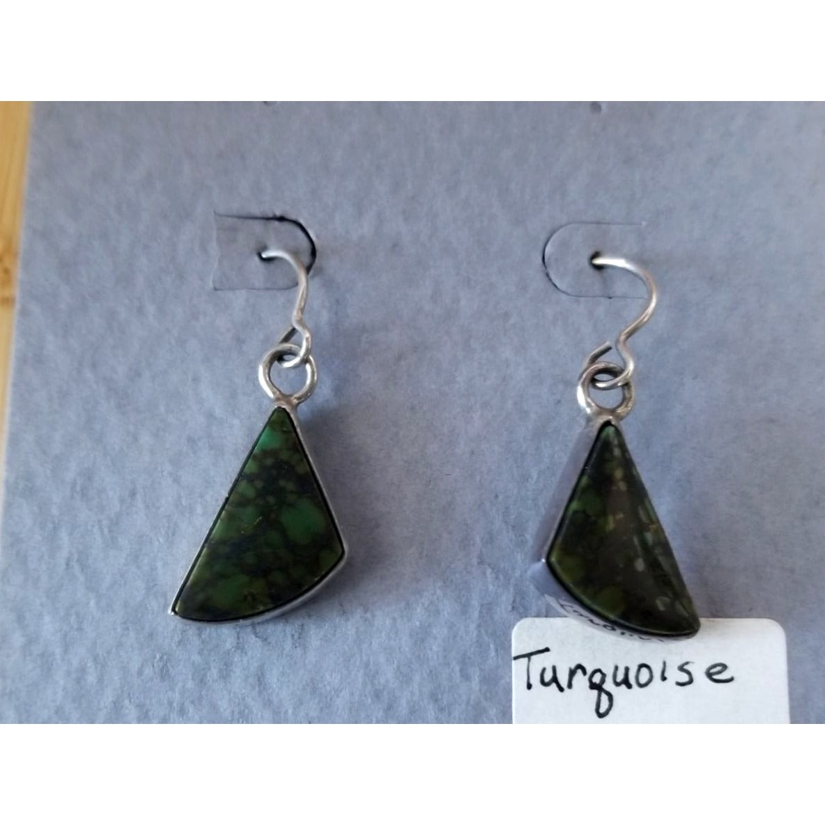 Earrings Turquoise   4.9 Gr 24.5 ct  10 mm  x 10  mm  Silver 925 Triangle Green