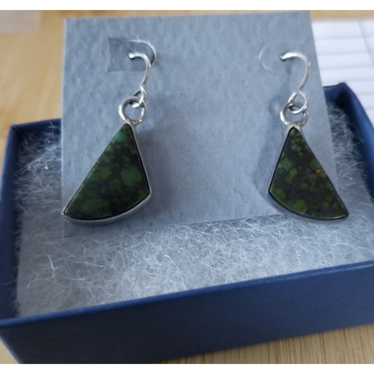 Earrings Turquoise   4.9 Gr 24.5 ct  10 mm  x 10  mm  Silver 925 Triangle Green