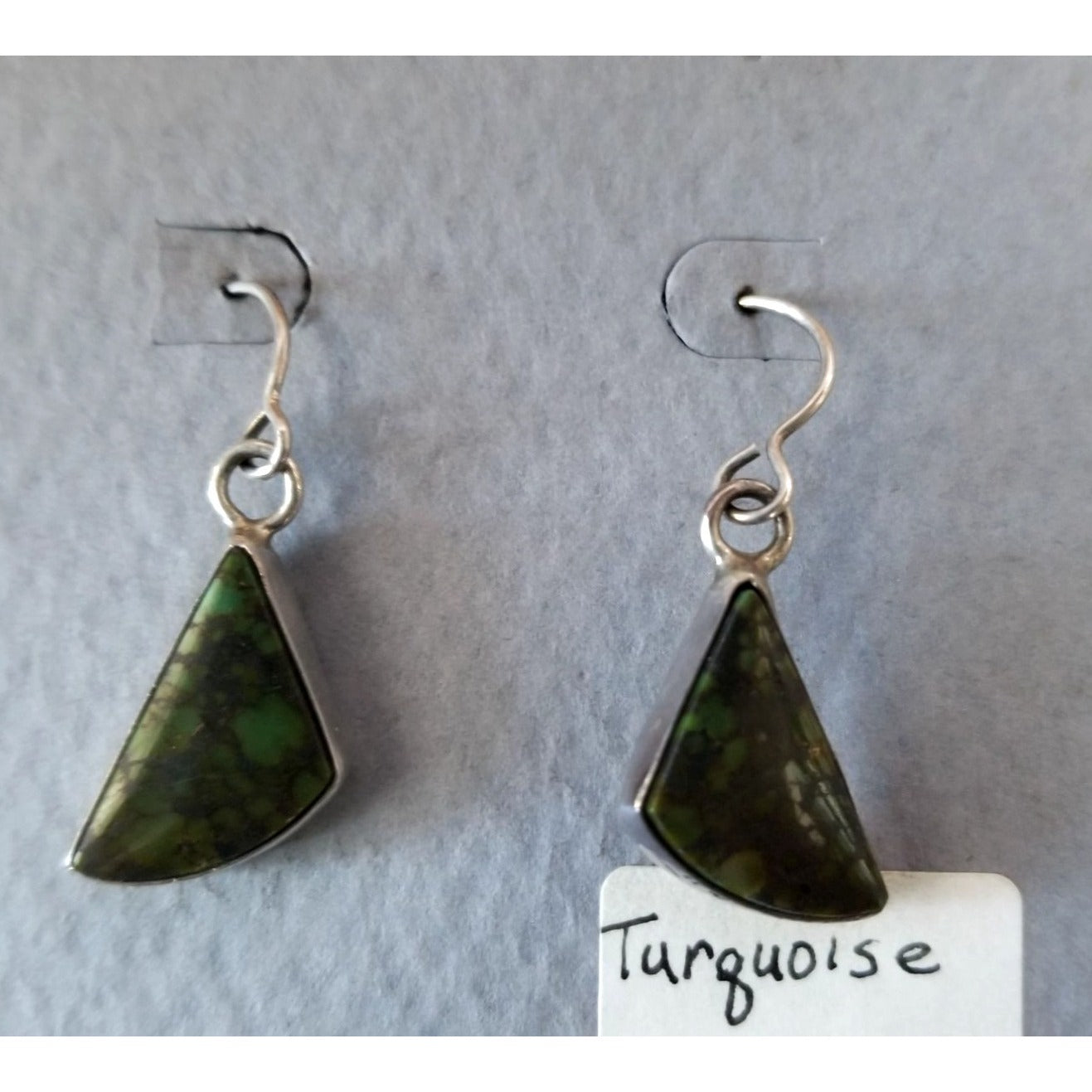 Earrings Turquoise   4.9 Gr 24.5 ct  10 mm  x 10  mm  Silver 925 Triangle Green
