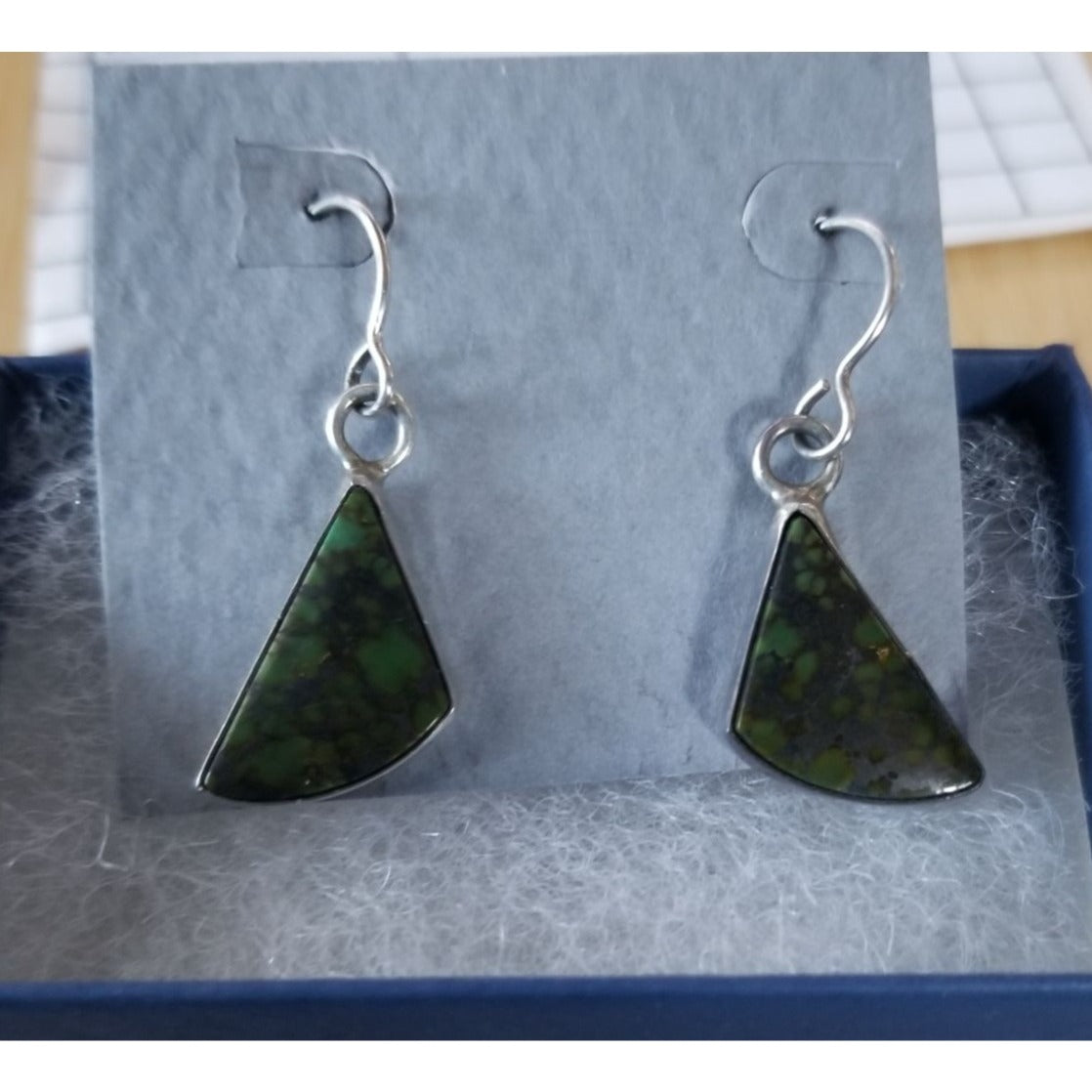 Earrings Turquoise   4.9 Gr 24.5 ct  10 mm  x 10  mm  Silver 925 Triangle Green