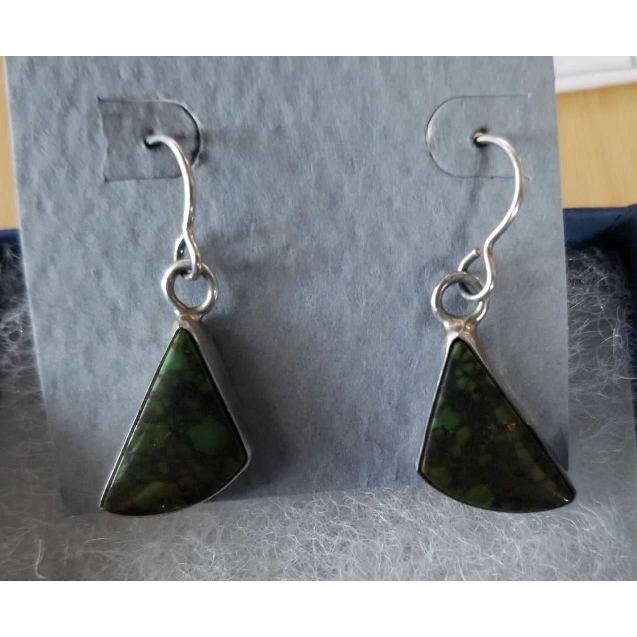 Earrings Turquoise   4.9 Gr 24.5 ct  10 mm  x 10  mm  Silver 925 Triangle Green