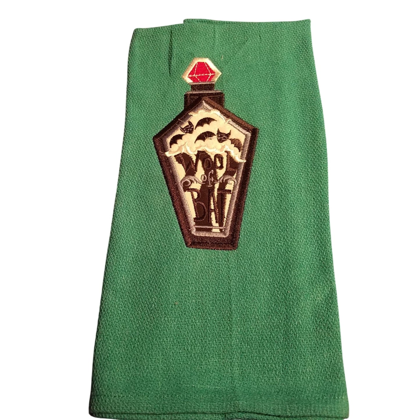Kitchen Towels  Embroidered set of 2  Bats 1 White  1 Green 16" x 21"