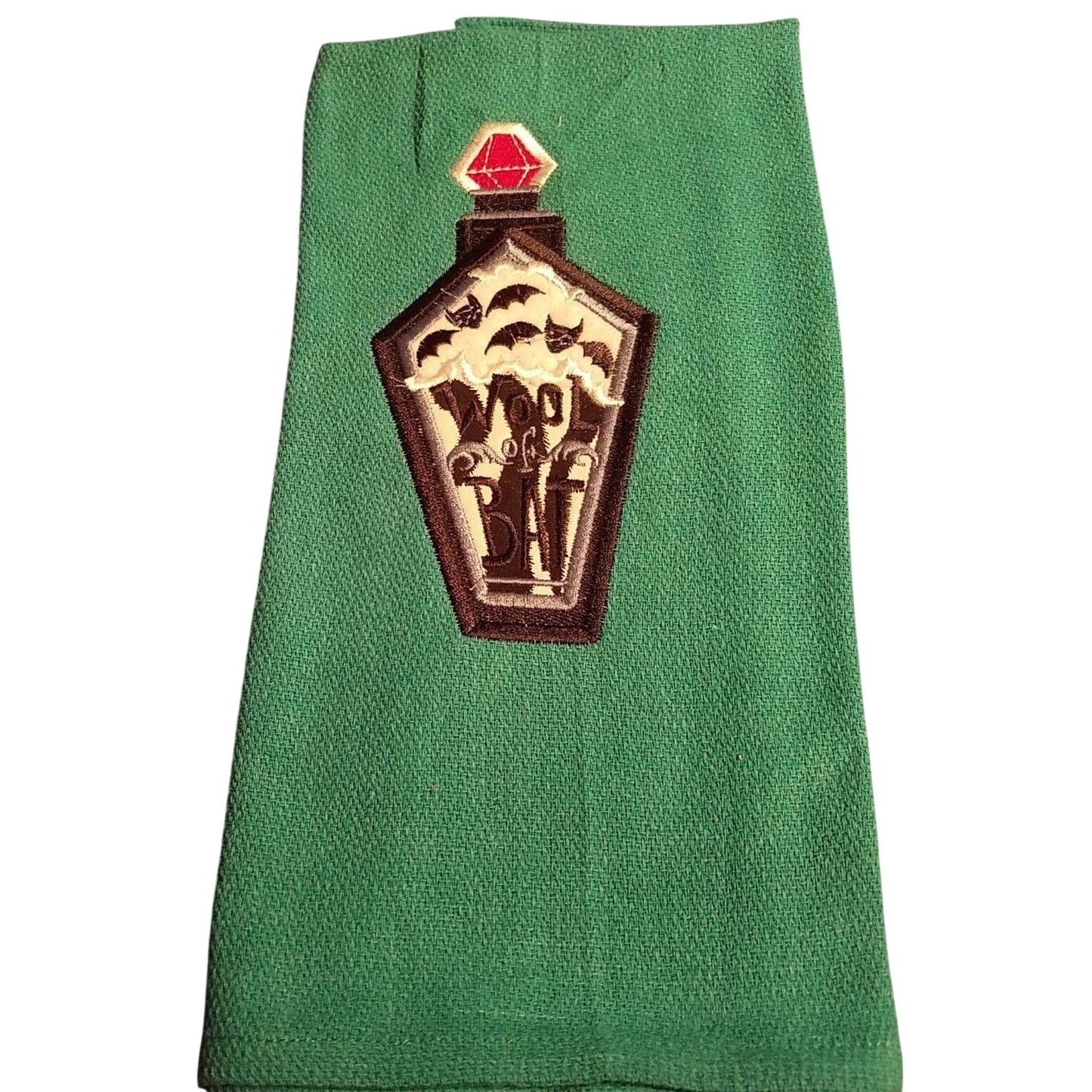 Kitchen Towels  Embroidered set of 2  Bats 1 White  1 Green 16" x 21"
