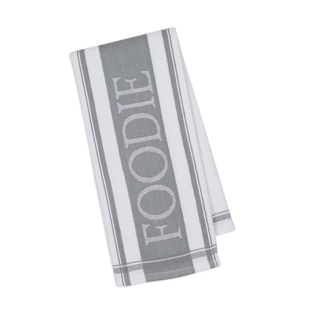 Kitchen Towel Design Imports Grey Says "Foodie" Jacquard Dish 100% Cotton. 18 x 28"  Waffle Weave
