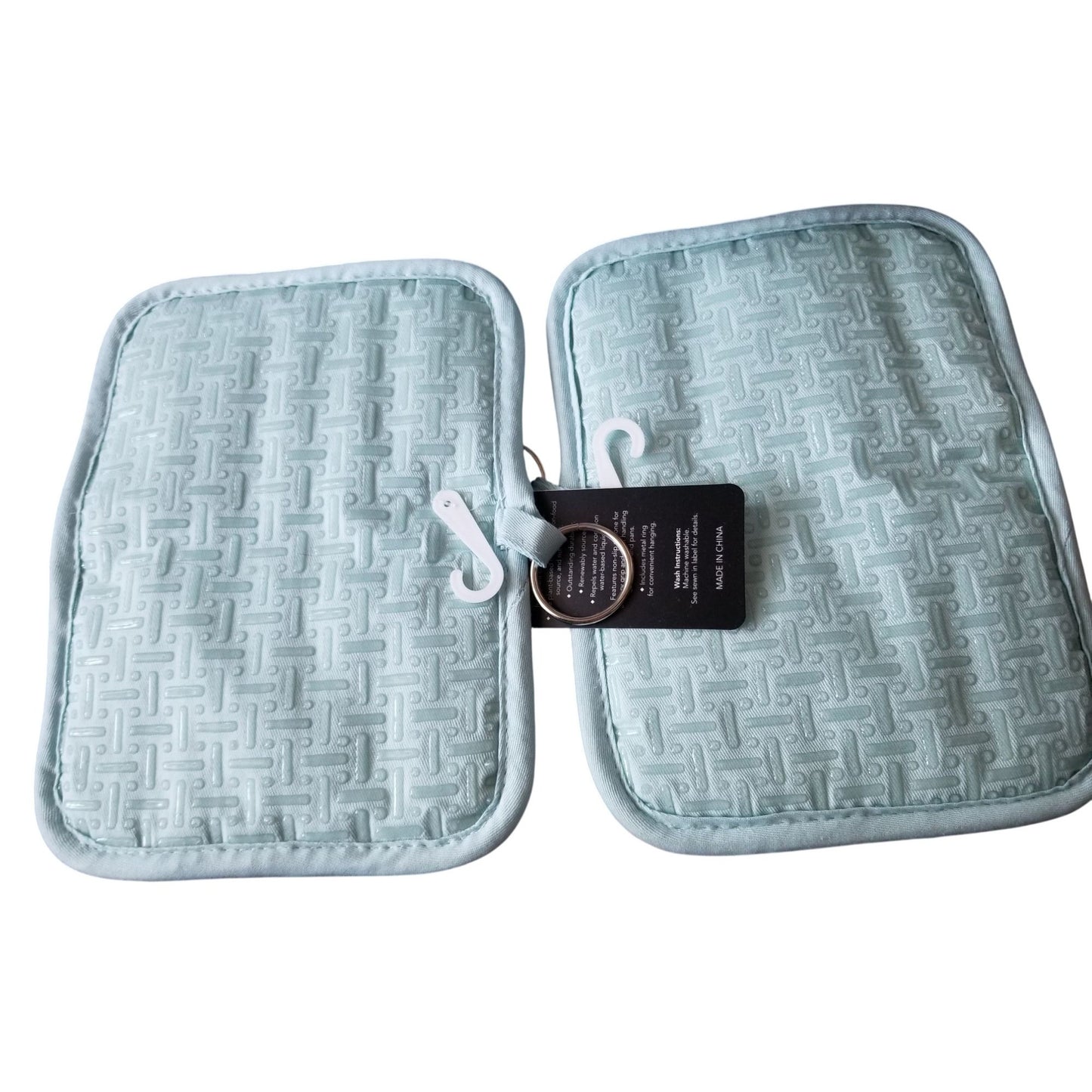 Kitchen Pot Holder Terry Cloth Liner Light Blue  9"  x 7" Set of 2  Pockets Silicone  Teflon