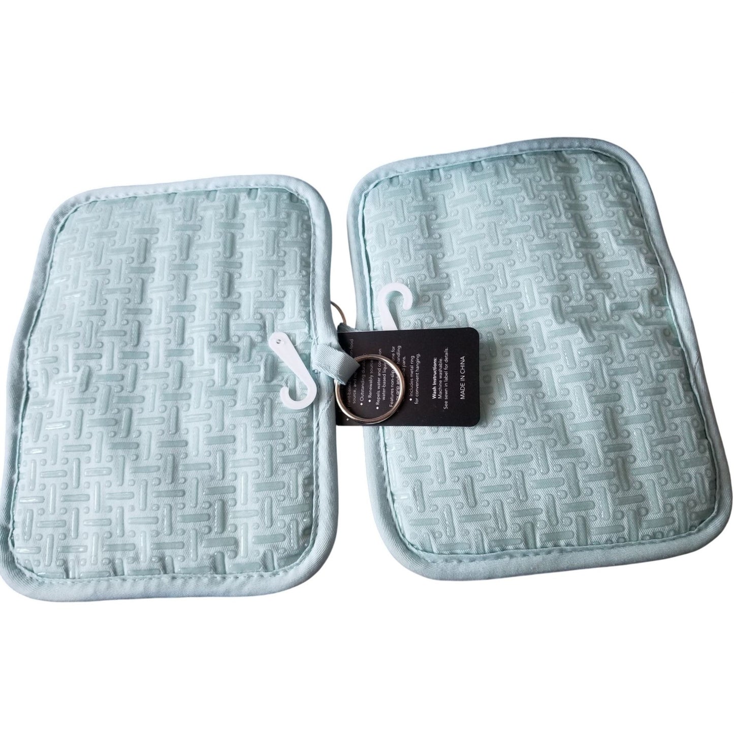 Kitchen Pot Holder Terry Cloth Liner Light Blue  9"  x 7" Set of 2  Pockets Silicone  Teflon