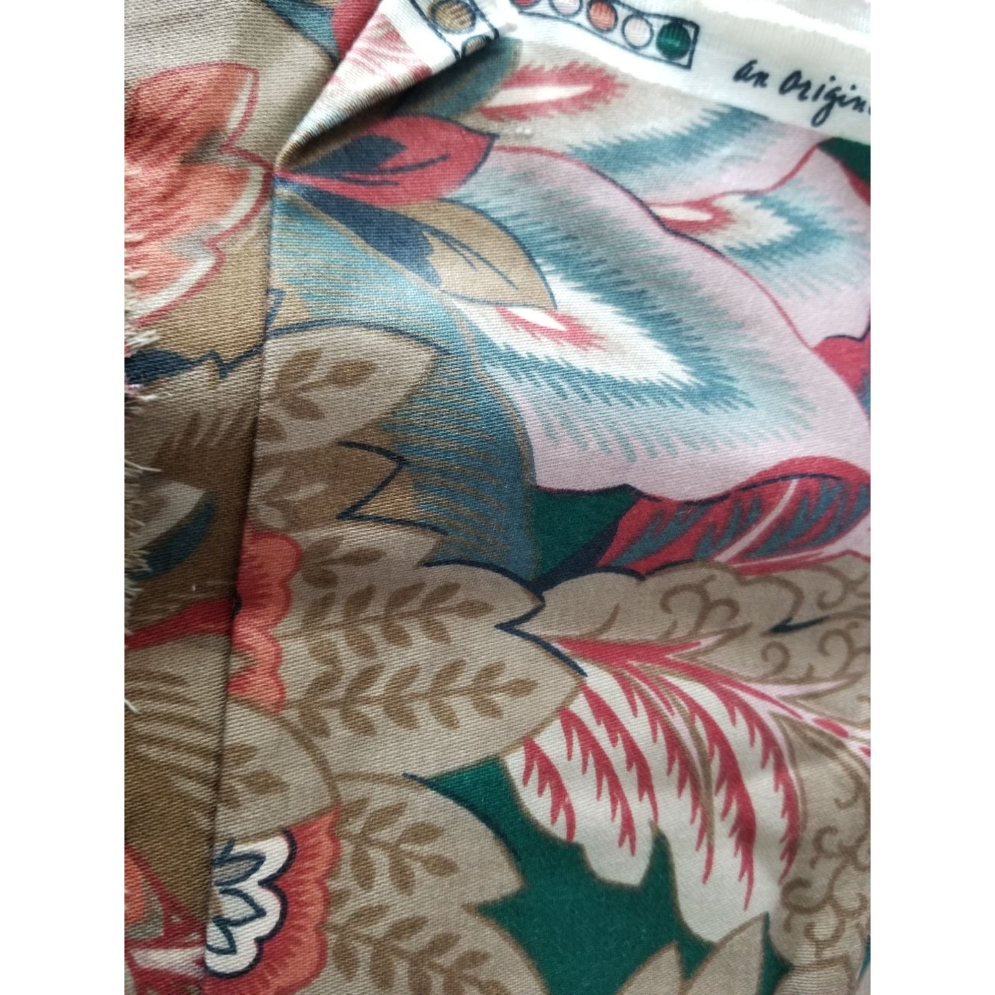 Material Preshrunk Teflon Screen Print 3 Yards 60" wide Big Flowers Brown Red Green 1988