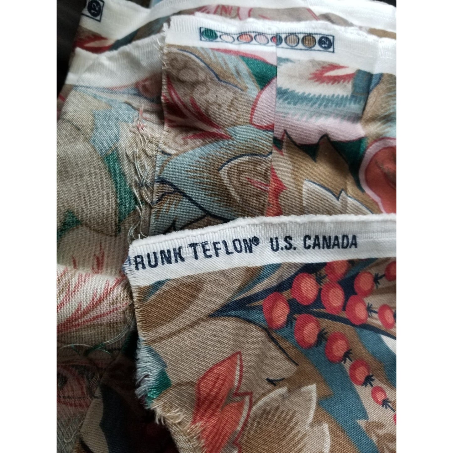 Material Preshrunk Teflon Screen Print 3 Yards 60" wide Big Flowers Brown Red Green 1988