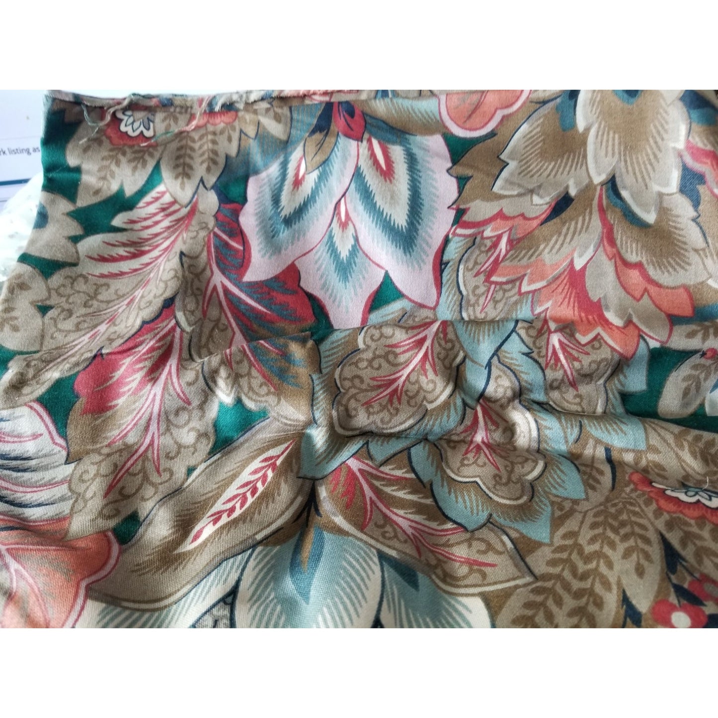 Material Preshrunk Teflon Screen Print 3 Yards 60" wide Big Flowers Brown Red Green 1988