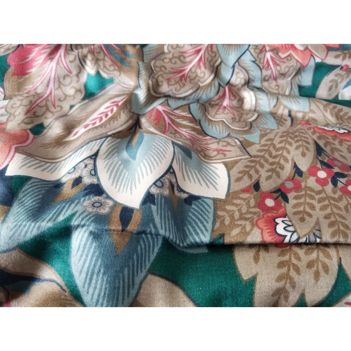 Material Preshrunk Teflon Screen Print 3 Yards 60" wide Big Flowers Brown Red Green 1988