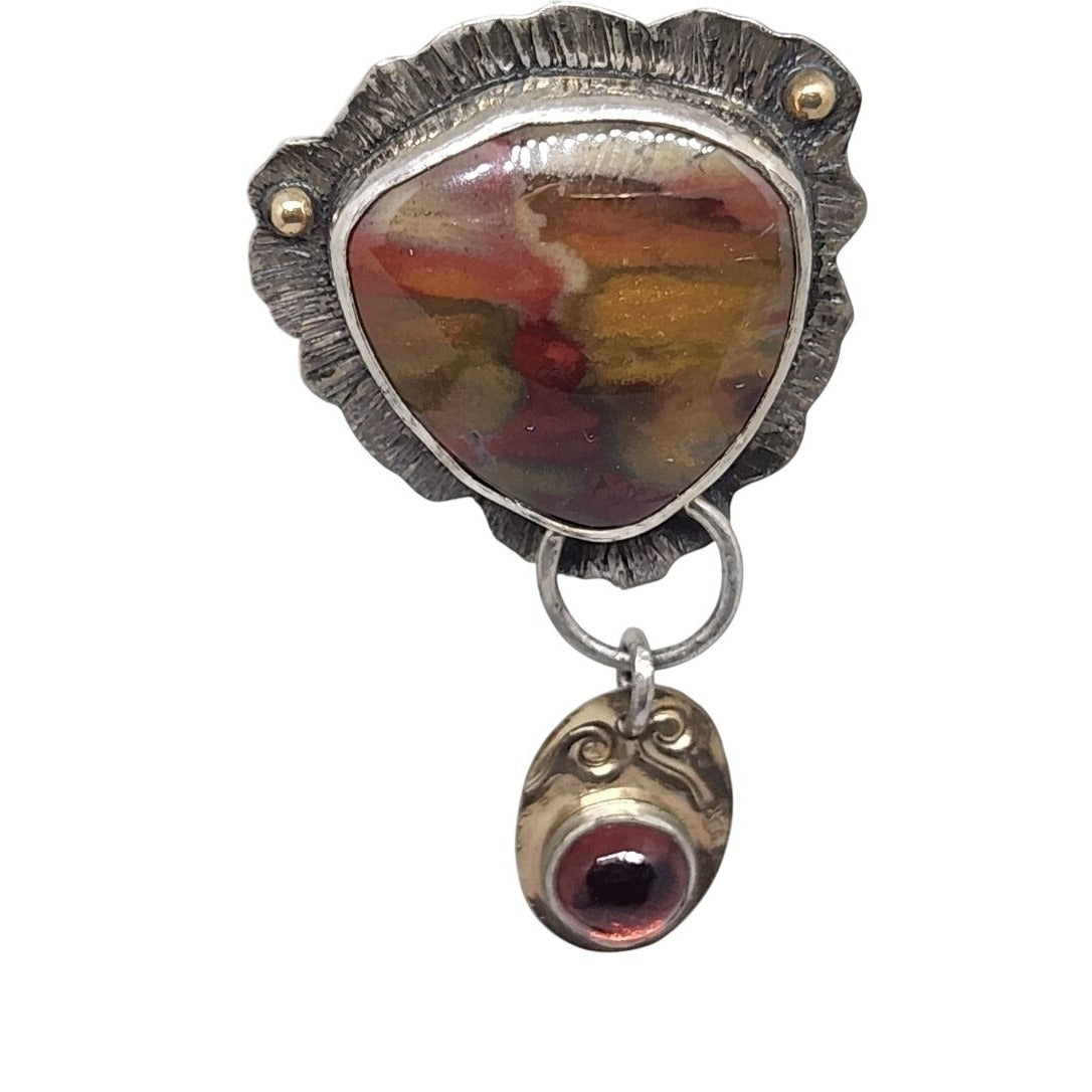 Earrings Silver Post Red Creek Jasper Mozambique Garnet 12.6 Gr  925 Silver 14K Gold