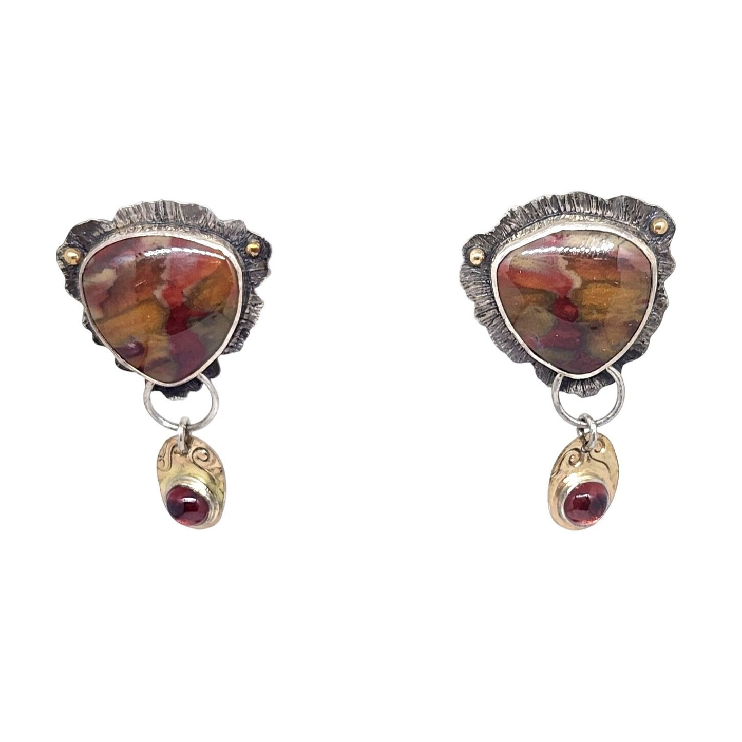 Earrings Silver Post Red Creek Jasper Mozambique Garnet 12.6 Gr  925 Silver 14K Gold