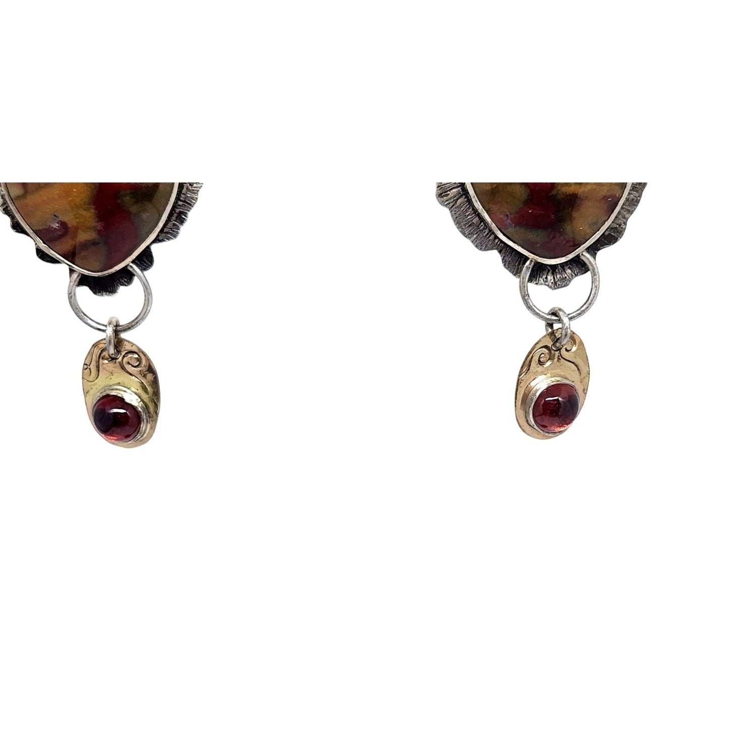 Earrings Silver Post Red Creek Jasper Mozambique Garnet 12.6 Gr  925 Silver 14K Gold