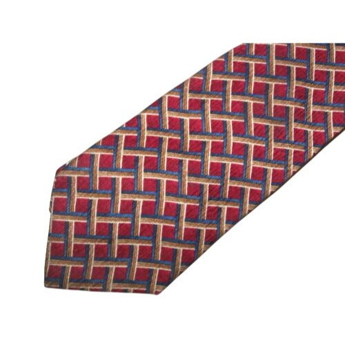 Tie Cocktail Collection Red Brown Blue Geometric Shape Silk  Made USA 60" 3 1/2"