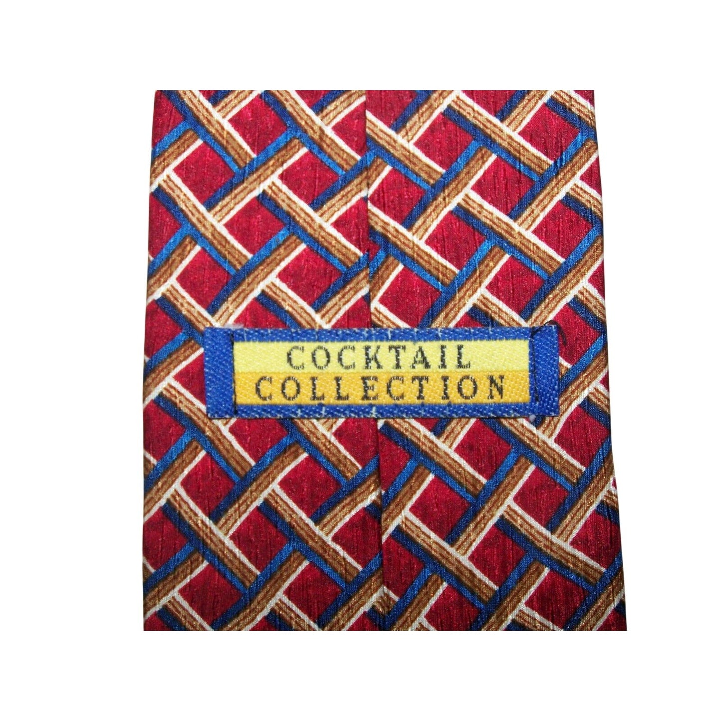 Tie Cocktail Collection Red Brown Blue Geometric Shape Silk  Made USA 60" 3 1/2"