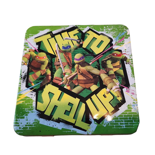 Ninja Turtles Mini Tin Box Co   6 x 6  x 2 1/2 Time To Shell Up  Handle Clean inside