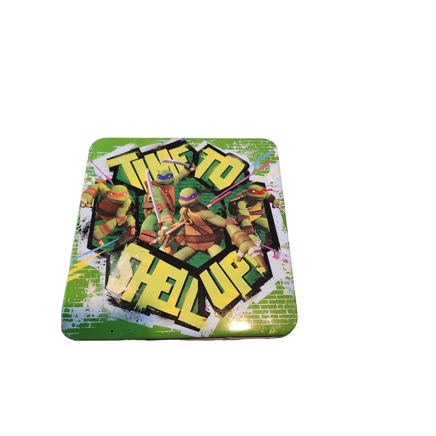 Ninja Turtles Mini Tin Box Co   6 x 6  x 2 1/2 Time To Shell Up  Handle Clean inside