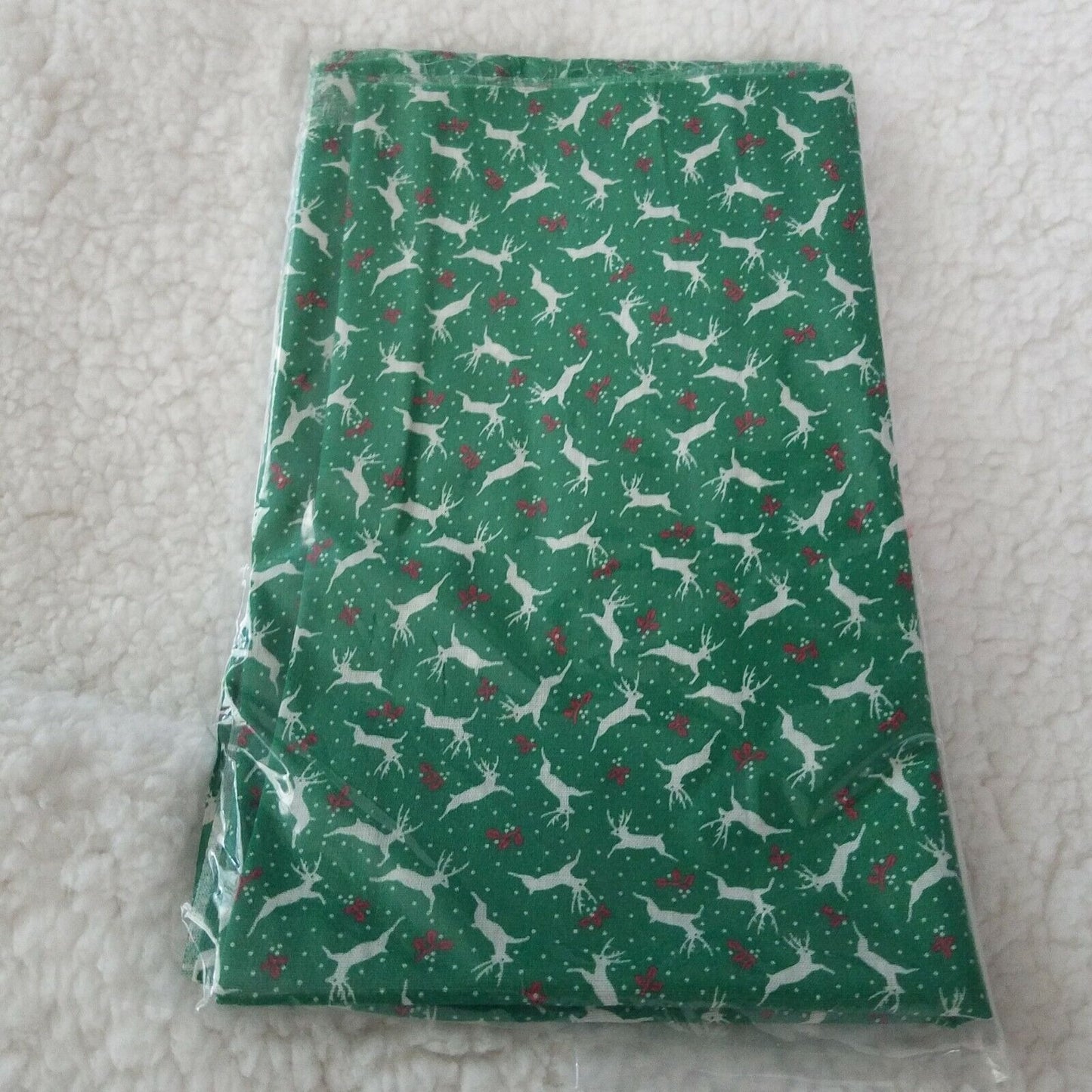 Material Green White Reindeer Red Nose 16" x 45" Fabric