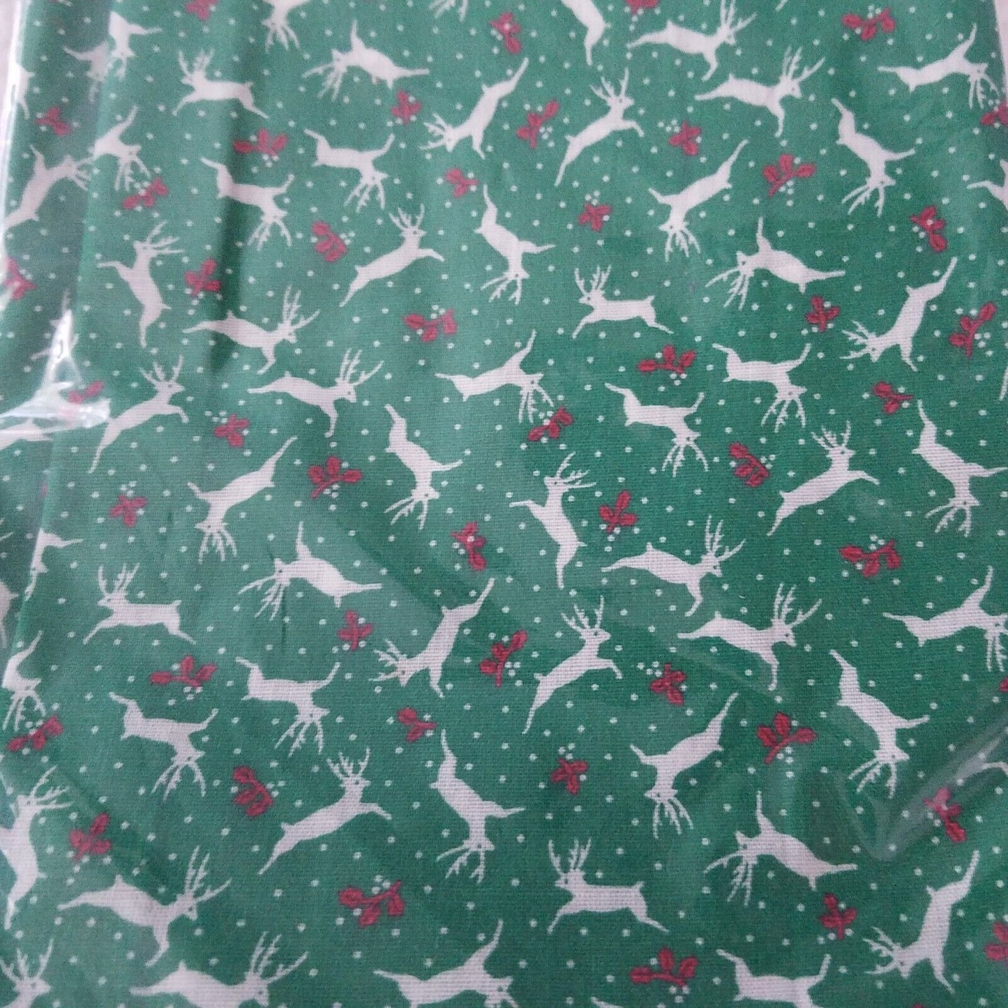 Material Green White Reindeer Red Nose 16" x 45" Fabric