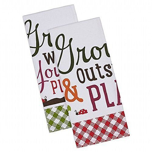 Kitchen Towels set 2 Design Imports Grow where you are Planted  Grow Outside and Play Printed Dishtowels 100% Cotton
