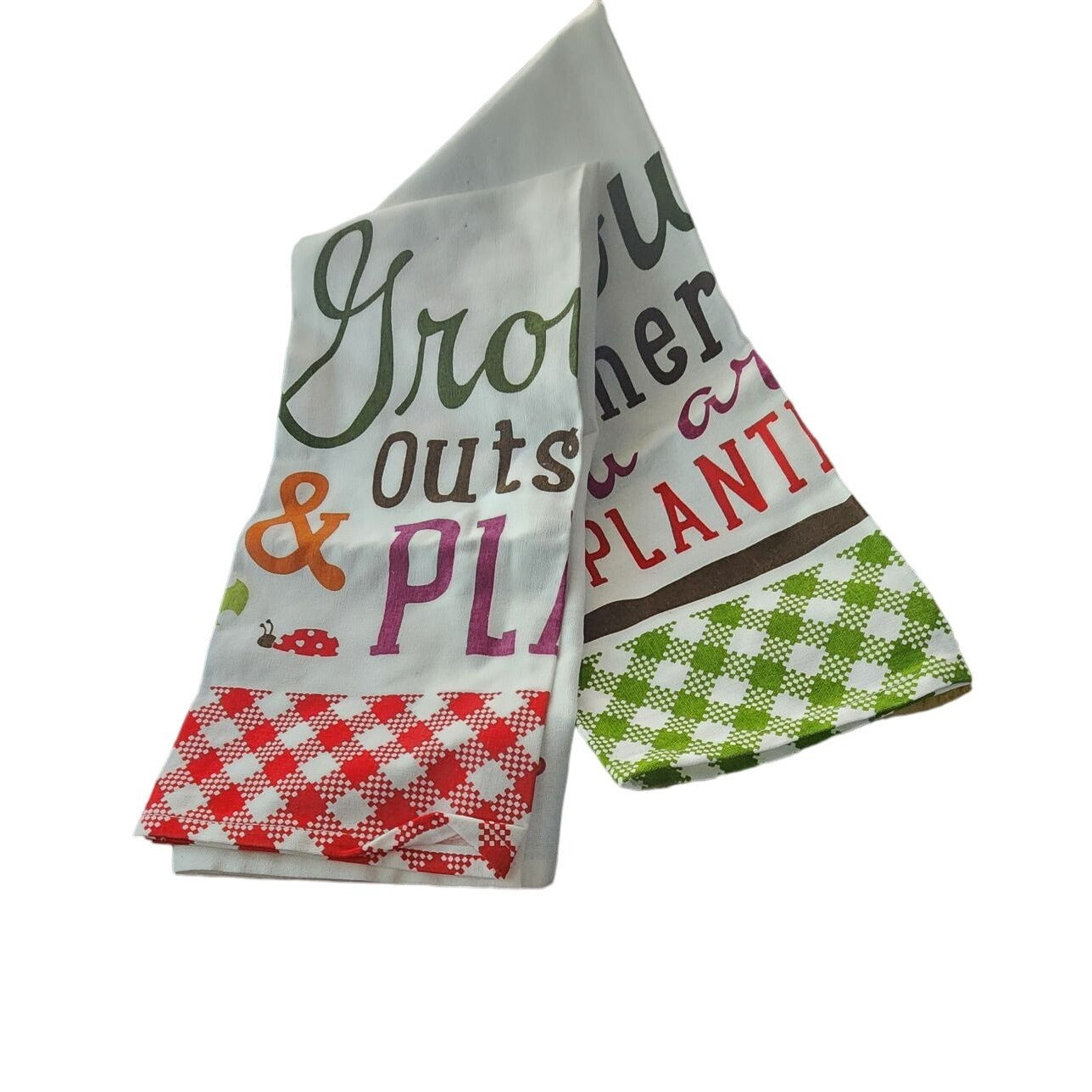Kitchen Towels set 2 Design Imports Grow where you are Planted  Grow Outside and Play Printed Dishtowels 100% Cotton