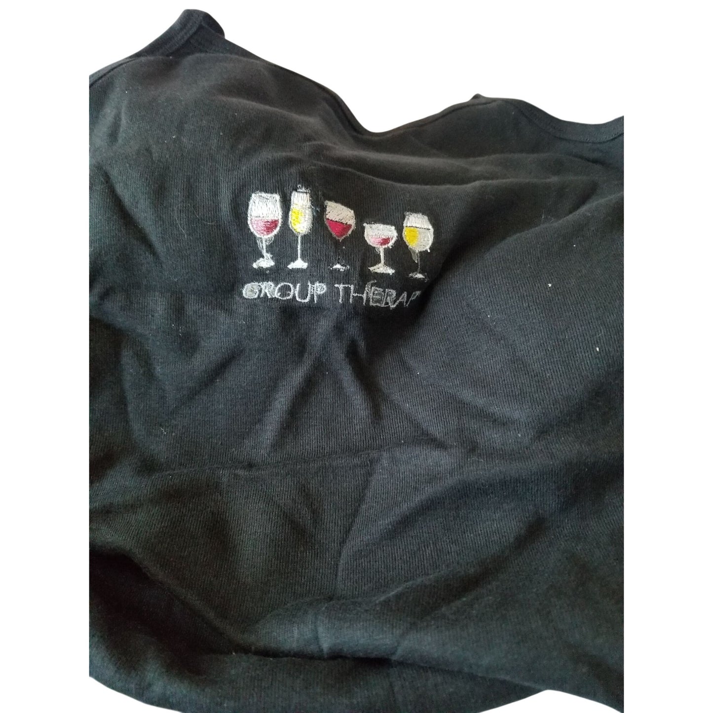 T-Shirt Spaghetti Straps Black Bella Size L Cotton Group of 5 Wine Glasses