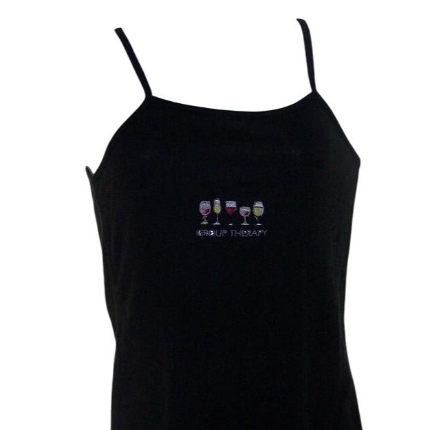 T-Shirt Spaghetti Straps Black Bella Size L Cotton Group of 5 Wine Glasses
