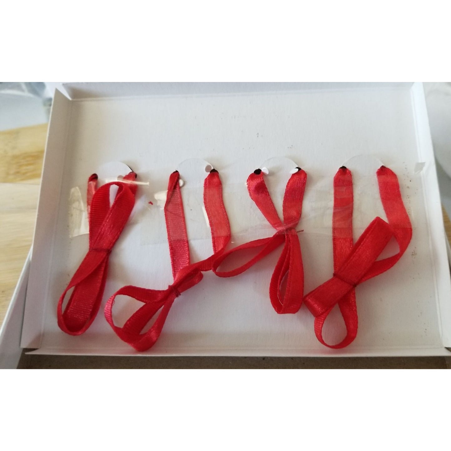 Magical Ties Red White 12" each Beaded  Set of 4 Handmade Decoration for Vases Bottles Glasses Napkins Candlesticks