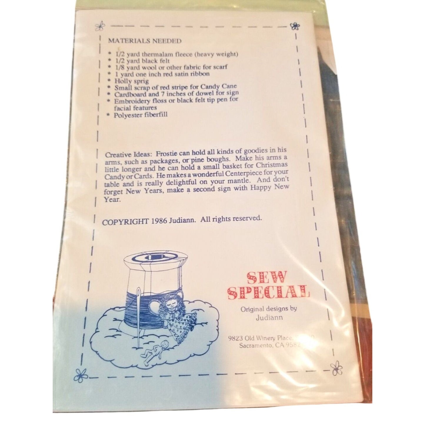Craft Pattern Sew Special Frostie 17" Centerpiece Pattern  1986