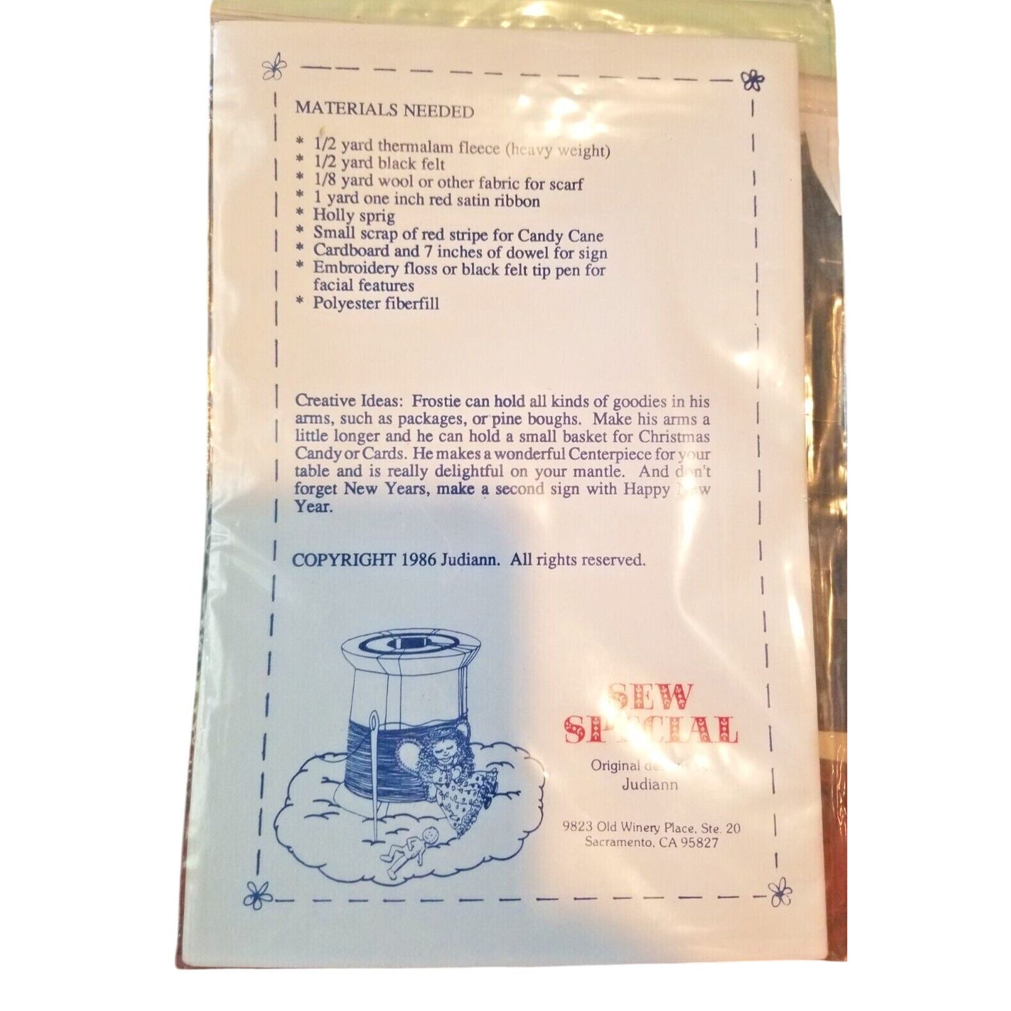 Craft Pattern Sew Special Frostie 17" Centerpiece Pattern  1986