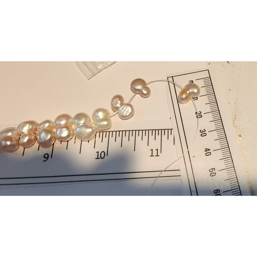 Necklace Pearls 32 Freshwater Cultured 10–12mm Baroque Pearl Strand, White 11 " Strand Middle hole Slight Pink tint