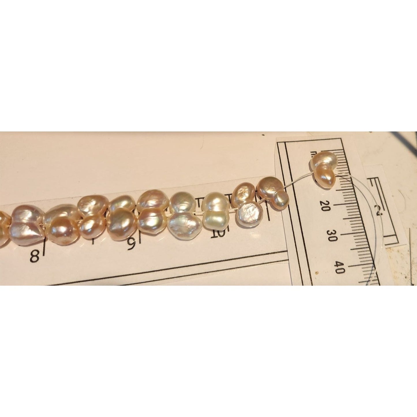 Necklace Pearls 32 Freshwater Cultured 10–12mm Baroque Pearl Strand, White 11 " Strand Middle hole Slight Pink tint