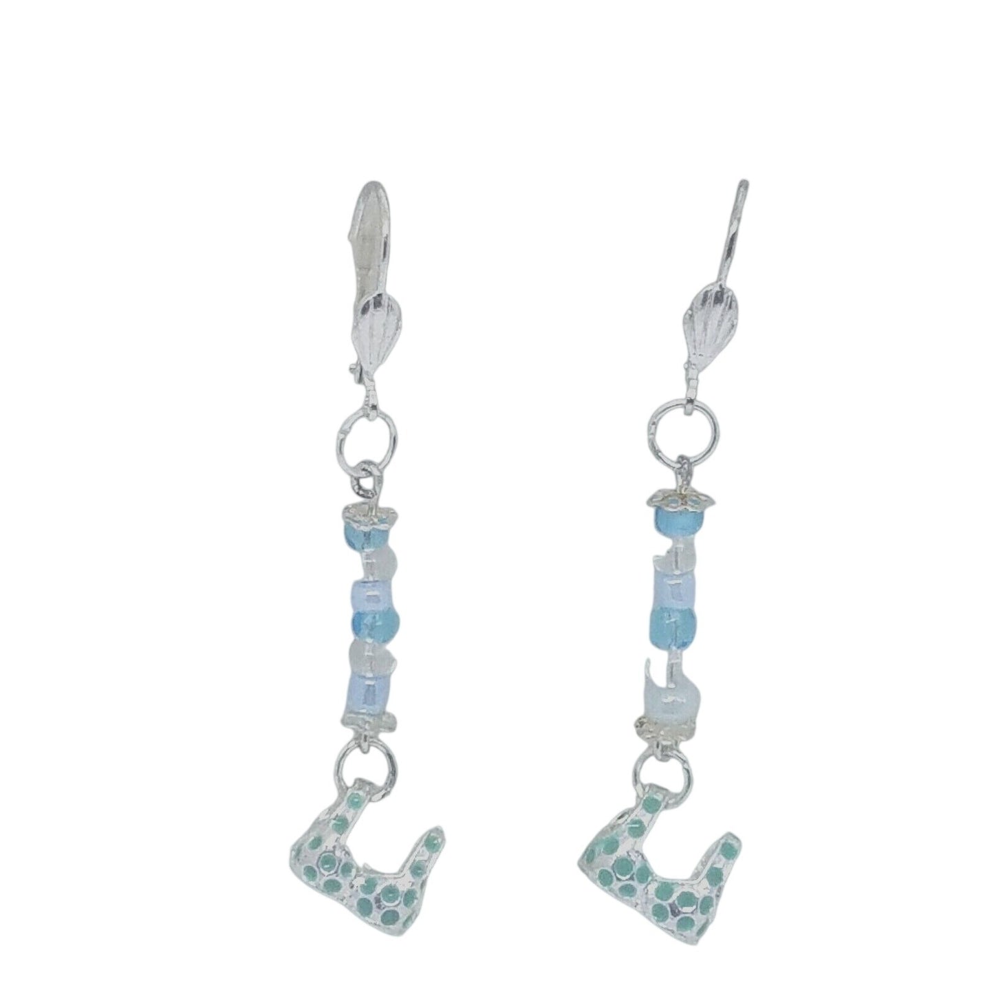 Earring Blue Bra Bikini Top 1/2 " Charm Silver Blue Bead Sterling Hooks