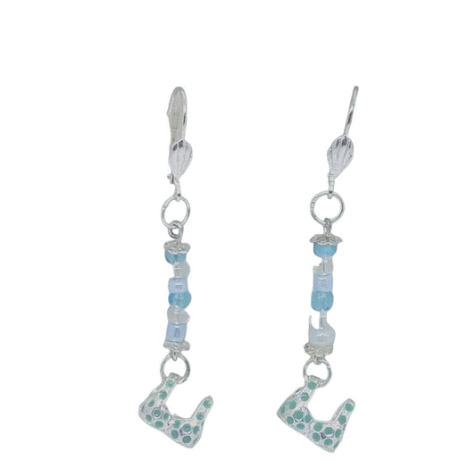 Earring Blue Bra Bikini Top 1/2 " Charm Silver Blue Bead Sterling Hooks