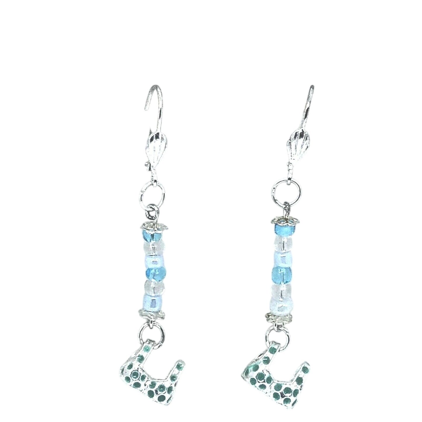 Earring Blue Bra Bikini Top 1/2 " Charm Silver Blue Bead Sterling Hooks