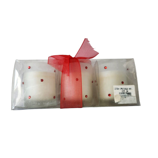Candles White Red Rhinestones Votive  2 1/2 " Tall 2" Top Gift Box Set of 3 Sparkle Top