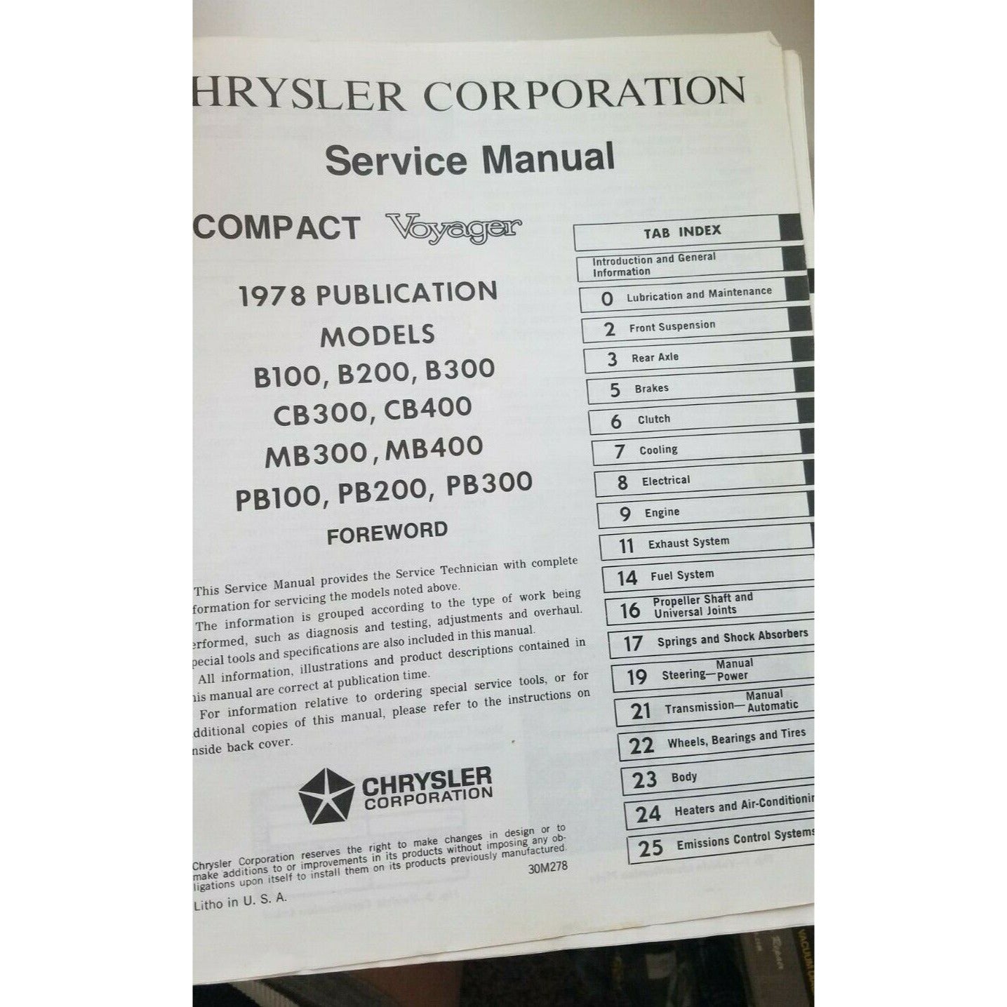Book 1978 Plymouth Voyager Dodge Compact Chassis Body Service Manual Training