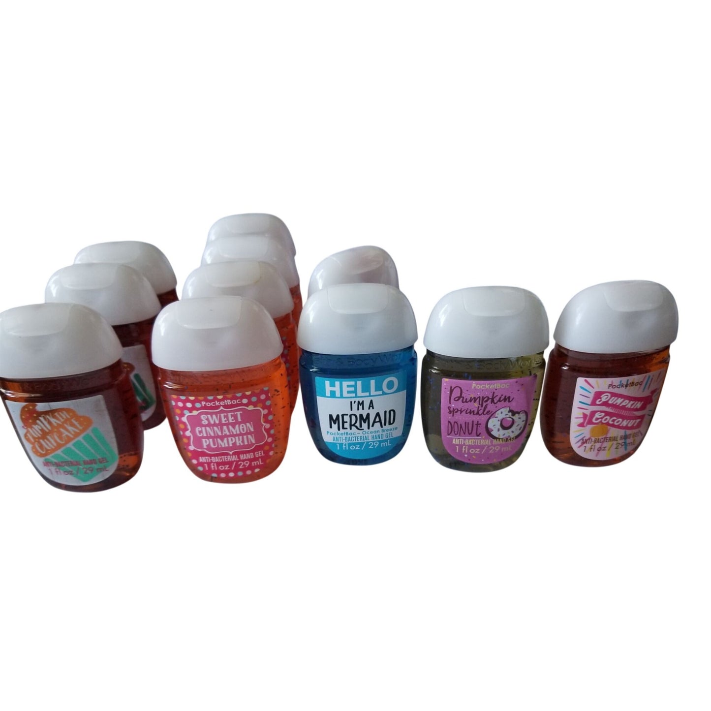 Bath & Body Works 11 Small 1 oz Hand Sanitizer  3 Pumpkin Cupcake 4 Sweet Cinnaman Pumpkin  1 Hello Unicorn 1 Hello Mermaid 1 Pumpkin Donut