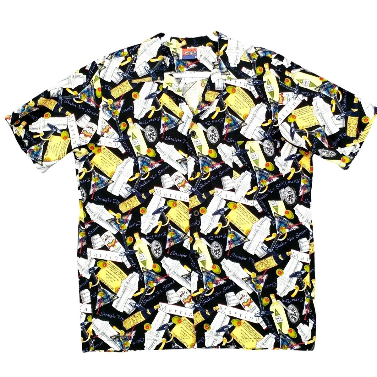 Shirt Size XL Dem'Crazy USA Made Hawaiian Camp Martini Cocktail Drink Theme Vtg