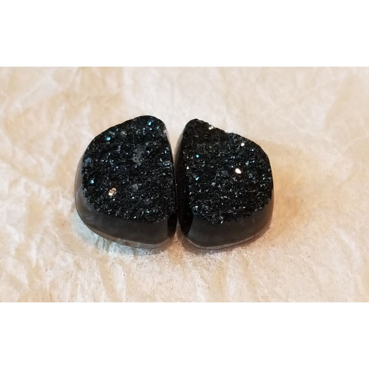 Gemstone Loose Pair Black Titanium Crystal Druzy  Matched Pair 17 ct  3.4 gr 15 mm x10 mm x 5 mm