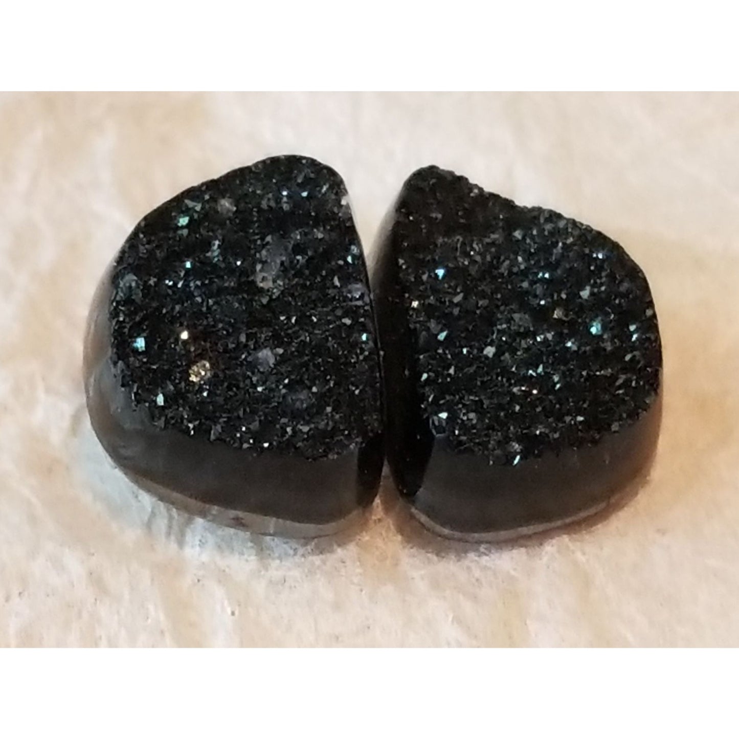 Gemstone Loose Pair Black Titanium Crystal Druzy  Matched Pair 17 ct  3.4 gr 15 mm x10 mm x 5 mm