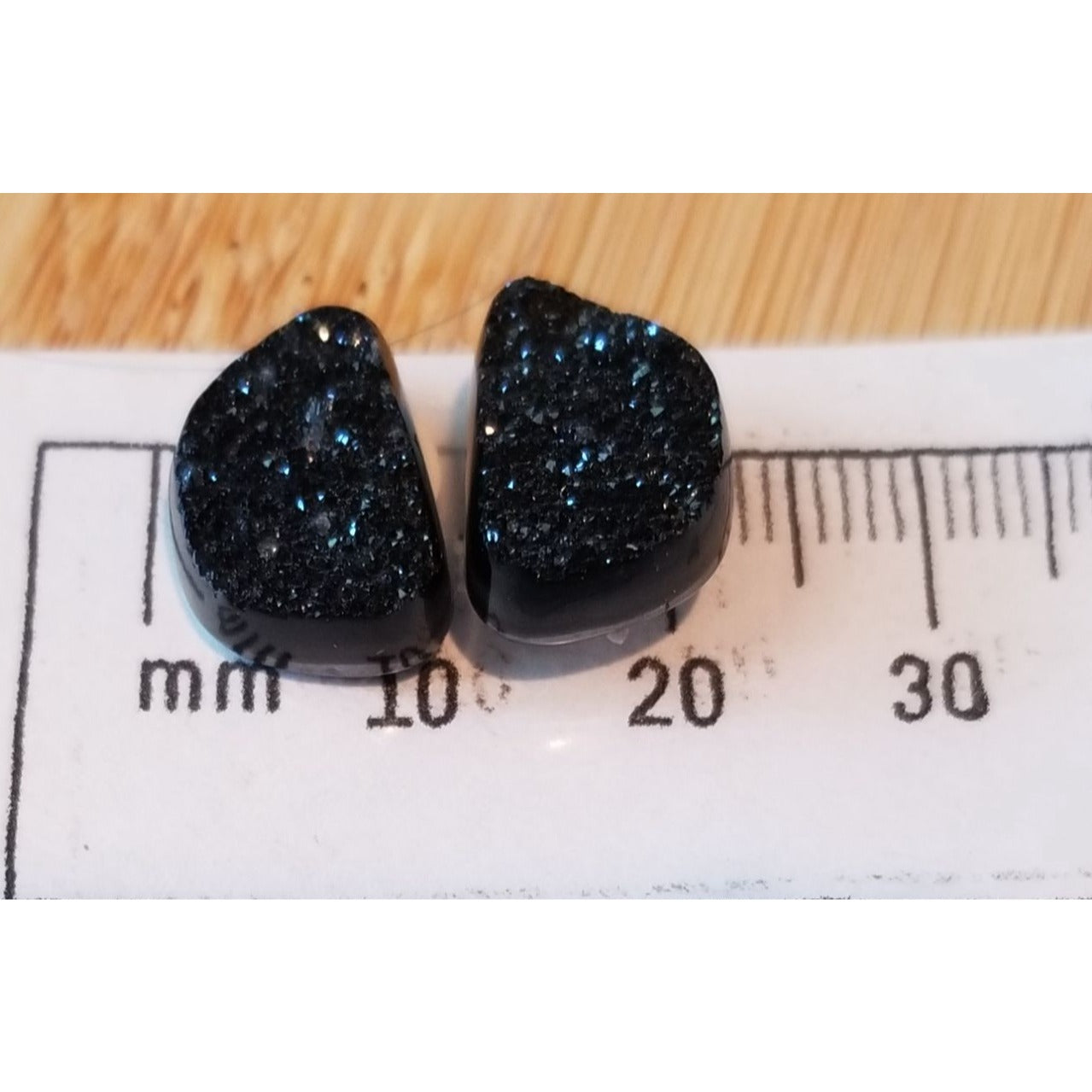Gemstone Loose Pair Black Titanium Crystal Druzy  Matched Pair 17 ct  3.4 gr 15 mm x10 mm x 5 mm