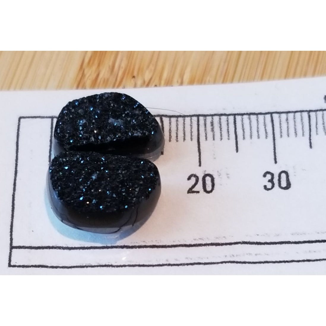 Gemstone Loose Pair Black Titanium Crystal Druzy  Matched Pair 17 ct  3.4 gr 15 mm x10 mm x 5 mm