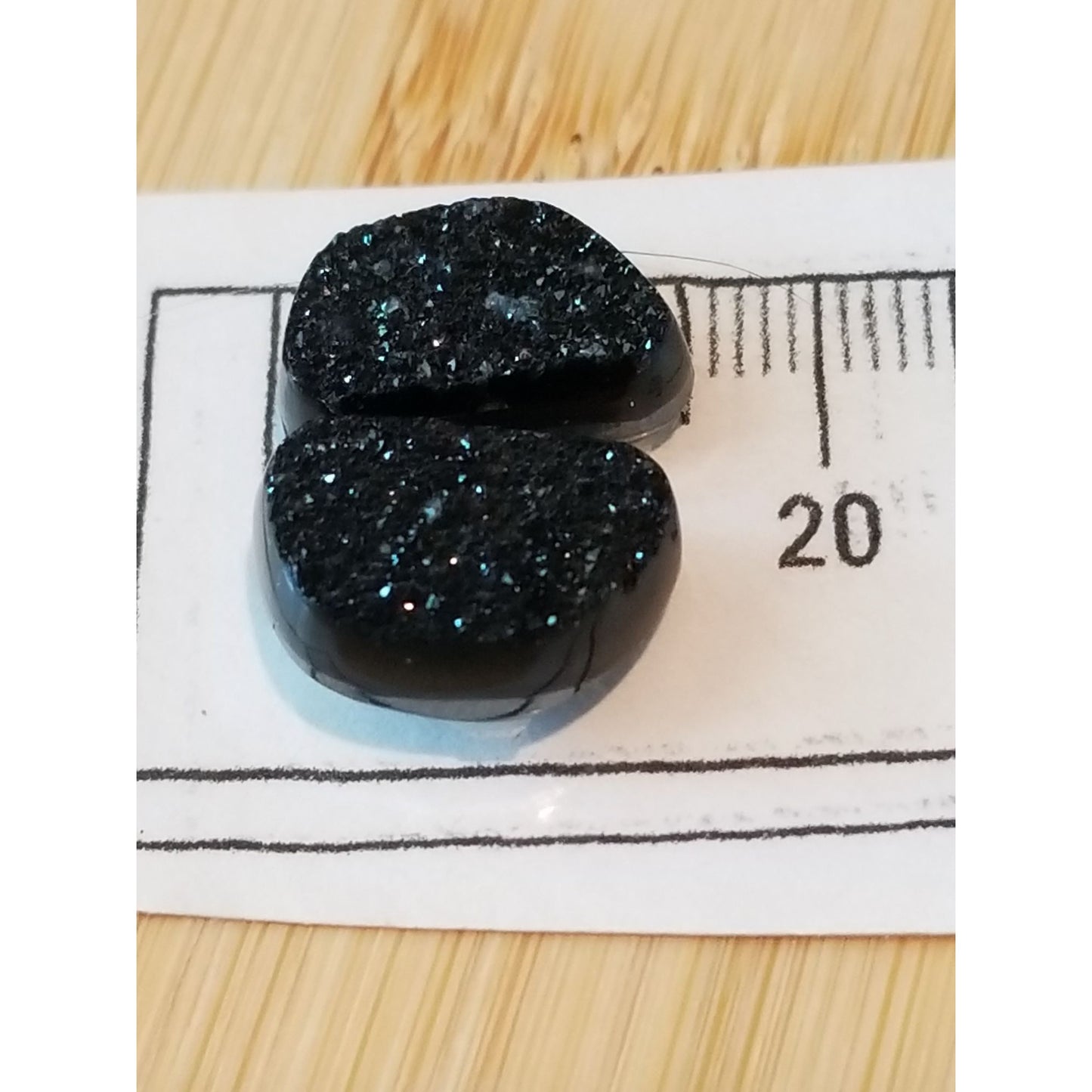 Gemstone Loose Pair Black Titanium Crystal Druzy  Matched Pair 17 ct  3.4 gr 15 mm x10 mm x 5 mm