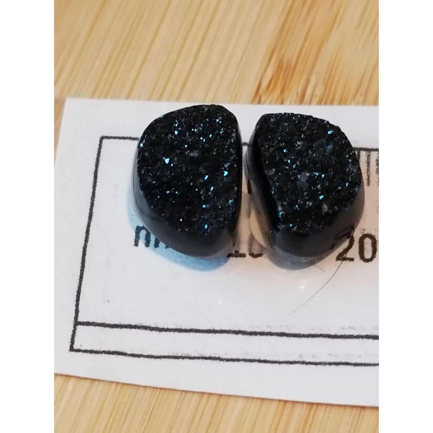 Gemstone Loose Pair Black Titanium Crystal Druzy  Matched Pair 17 ct  3.4 gr 15 mm x10 mm x 5 mm