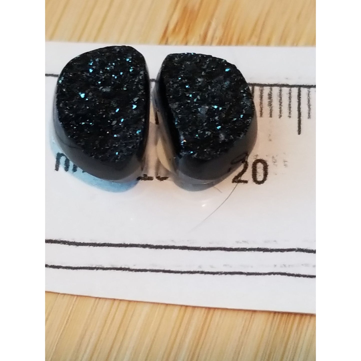Gemstone Loose Pair Black Titanium Crystal Druzy  Matched Pair 17 ct  3.4 gr 15 mm x10 mm x 5 mm