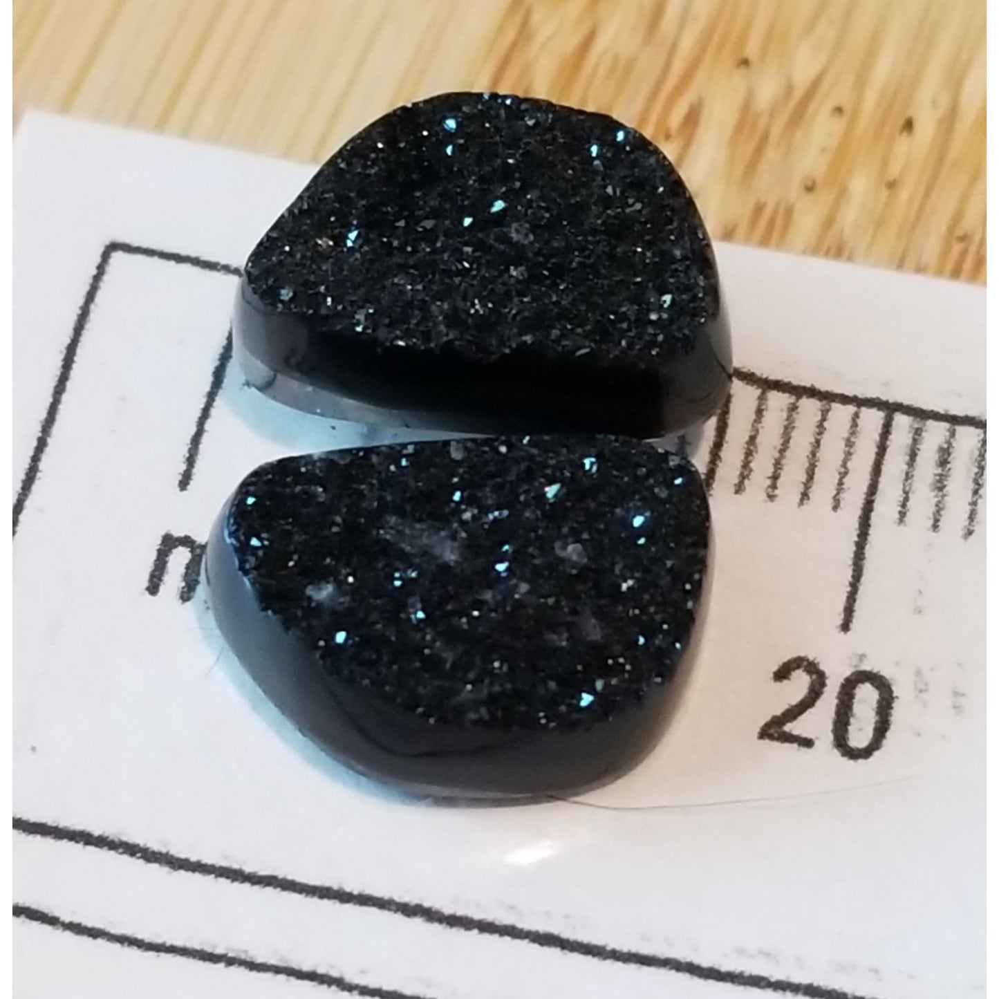 Gemstone Loose Pair Black Titanium Crystal Druzy  Matched Pair 17 ct  3.4 gr 15 mm x10 mm x 5 mm