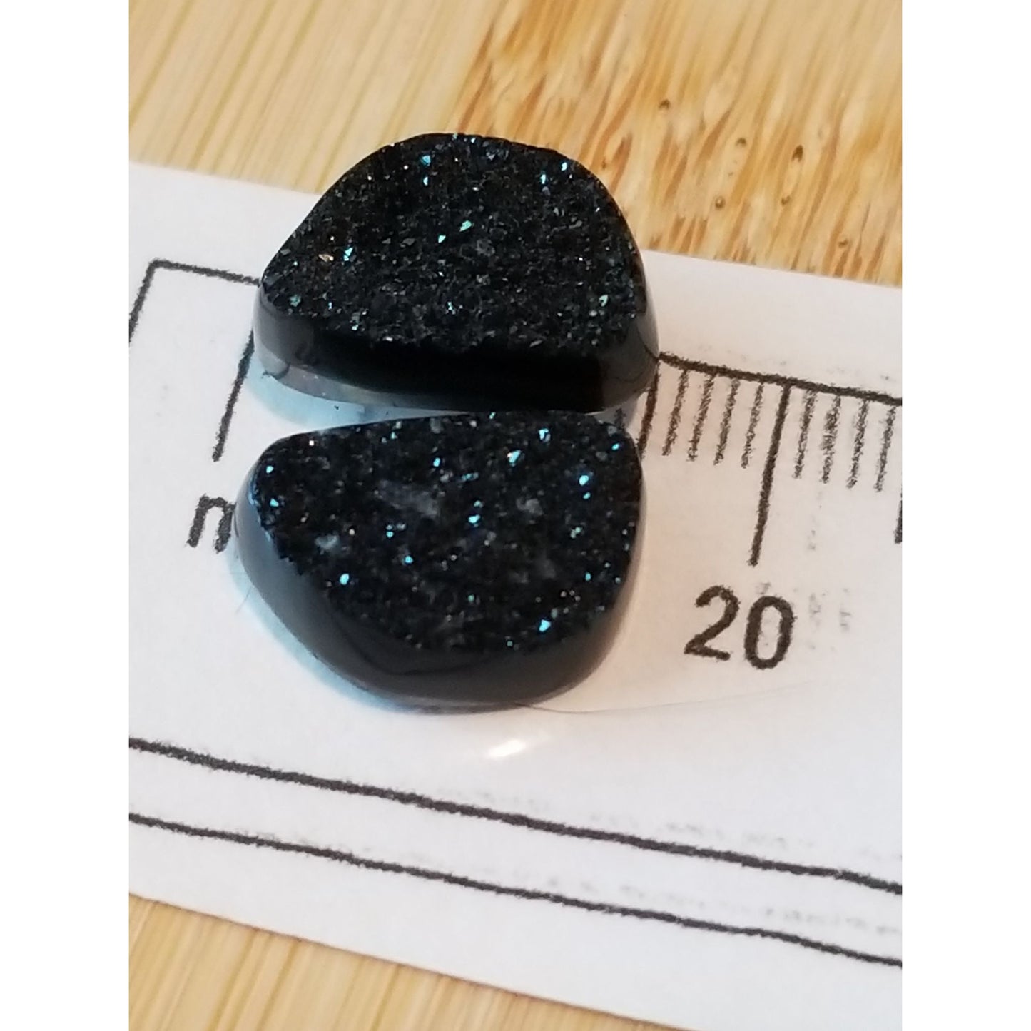 Gemstone Loose Pair Black Titanium Crystal Druzy  Matched Pair 17 ct  3.4 gr 15 mm x10 mm x 5 mm
