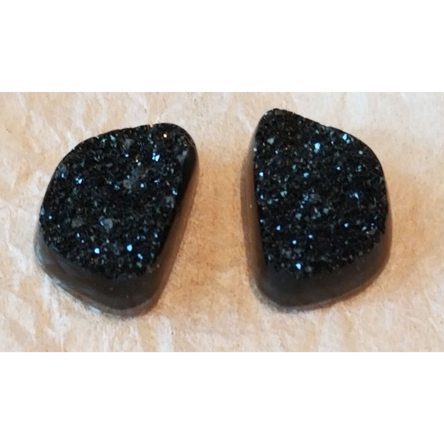 Gemstone Loose Pair Black Titanium Crystal Druzy  Matched Pair 17 ct  3.4 gr 15 mm x10 mm x 5 mm