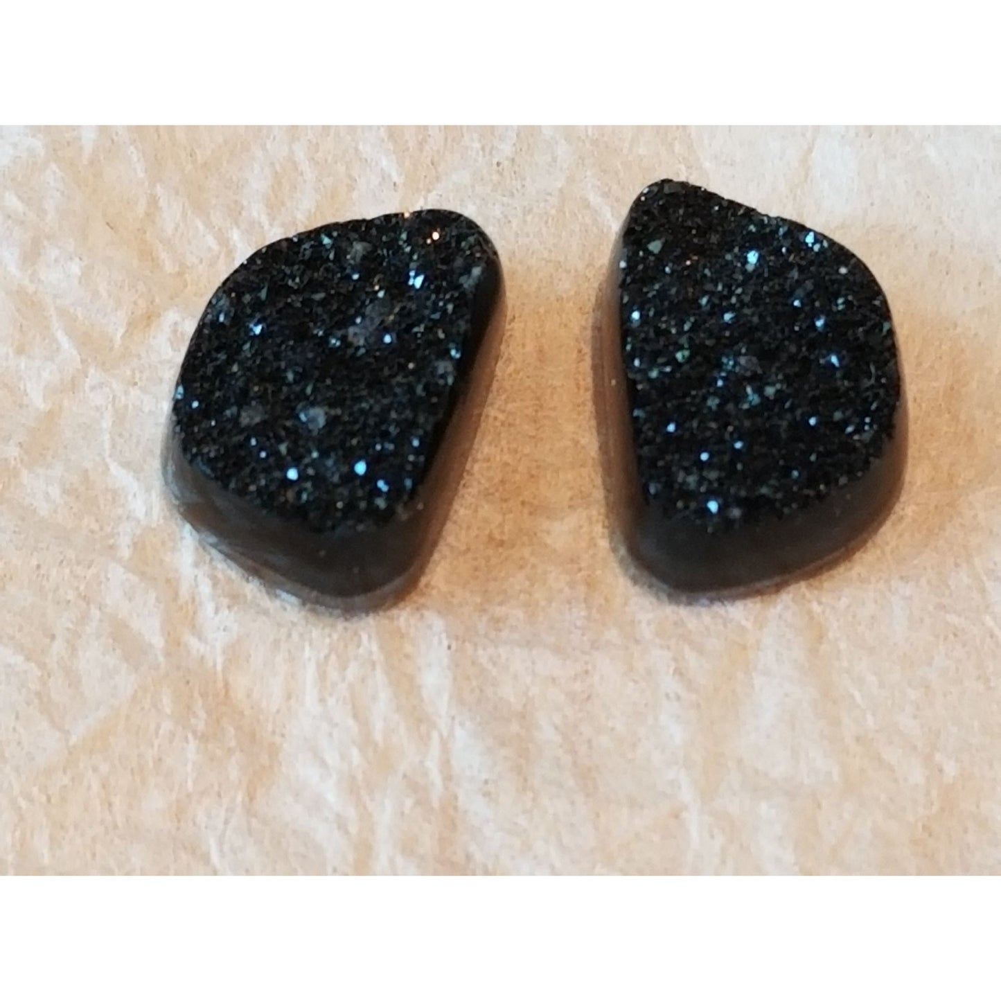 Gemstone Loose Pair Black Titanium Crystal Druzy  Matched Pair 17 ct  3.4 gr 15 mm x10 mm x 5 mm